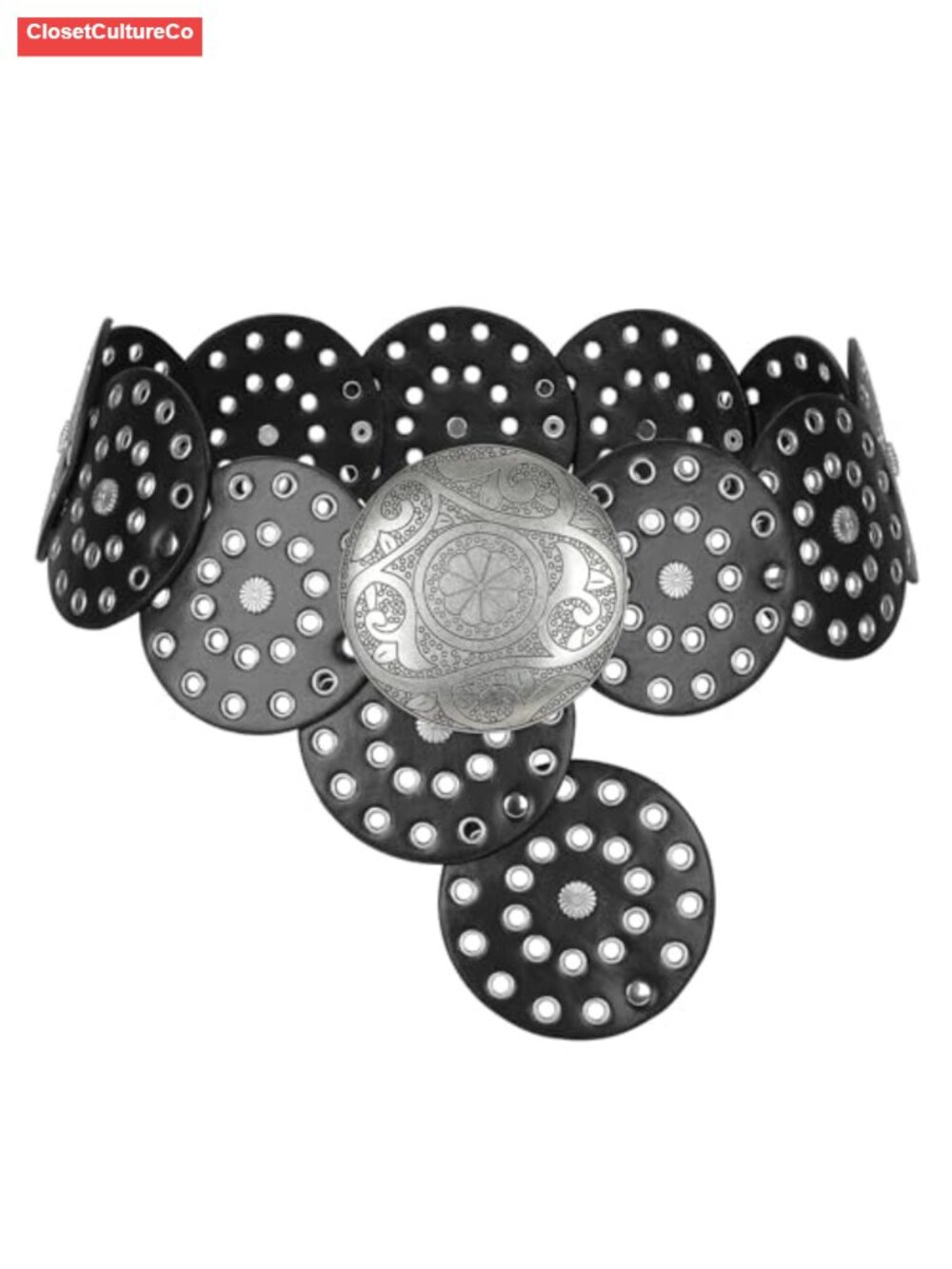 Faux Leather Western Disc Belt Boho Wide Cowgirl Belt for Dress Jeans